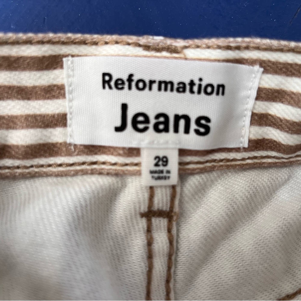 Reformation Tan and White Striped Jean Shorts - Picture 3 of 3